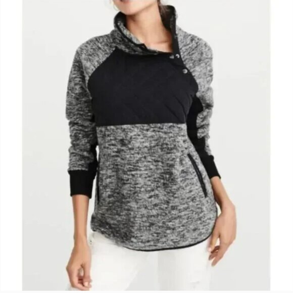 Abercrombie & Fitch Asymmetrical Snap Fleece Pullover Sweatshirt Size Large - Picture 1 of 10